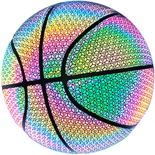 Bola de basquete colorida criativa holográfica reflexiva bola de couro pu legal noite brilhante basquete para esportes ao ar livre